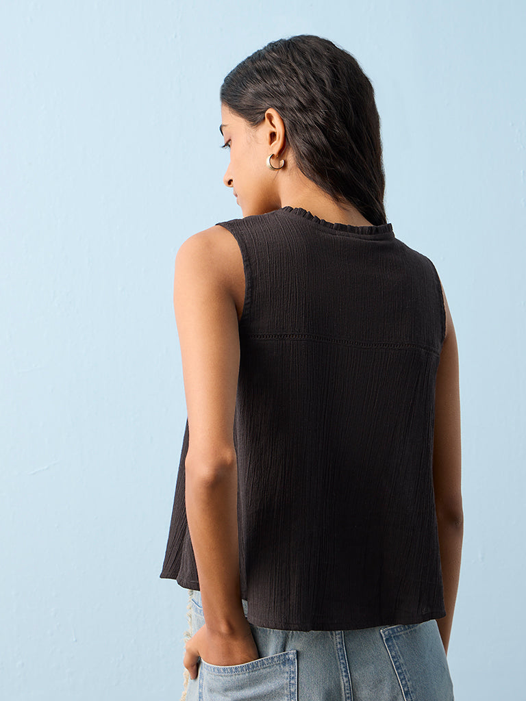 Bombay Paisley Black Embroidered Cotton Top