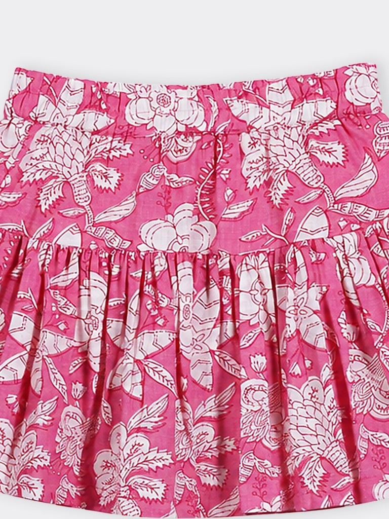 Utsa Kids Girls Pink Floral Printed Flared Cotton Skirt - (2-8 yrs)