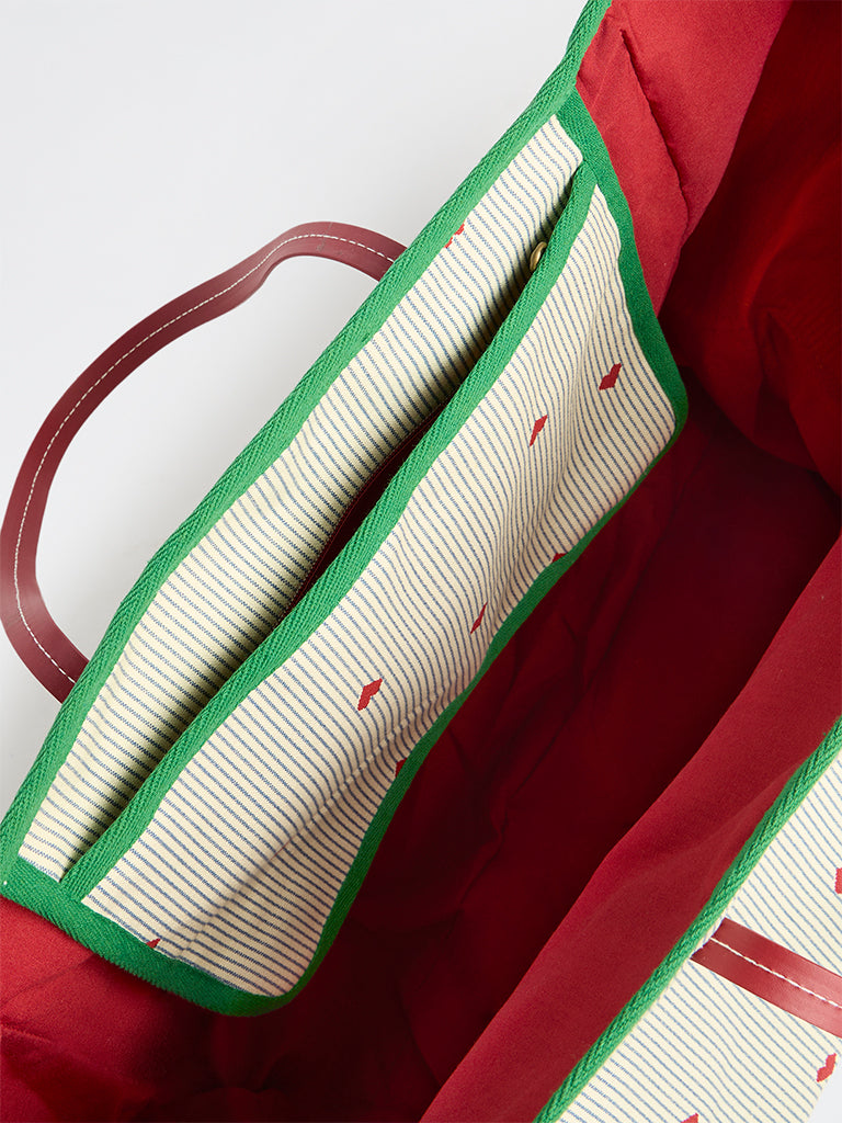 Westside Green Stripe-Printed Tote Bag