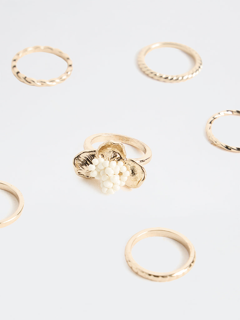 Westside Accessories Gold Floral Rings Set - Pack of 6