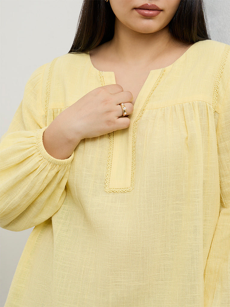 Gia Yellow Solid Cotton Blouse