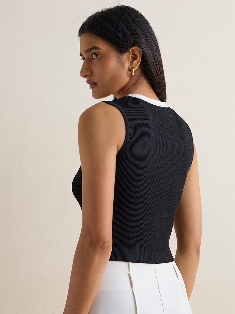 Wardrobe Black Ribbed-Textured Top