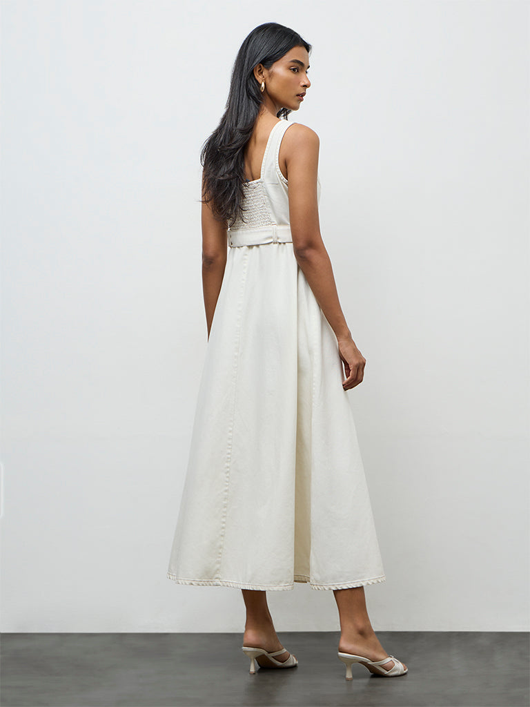 LOV Off-White Denim A-Line Dress with Belt
