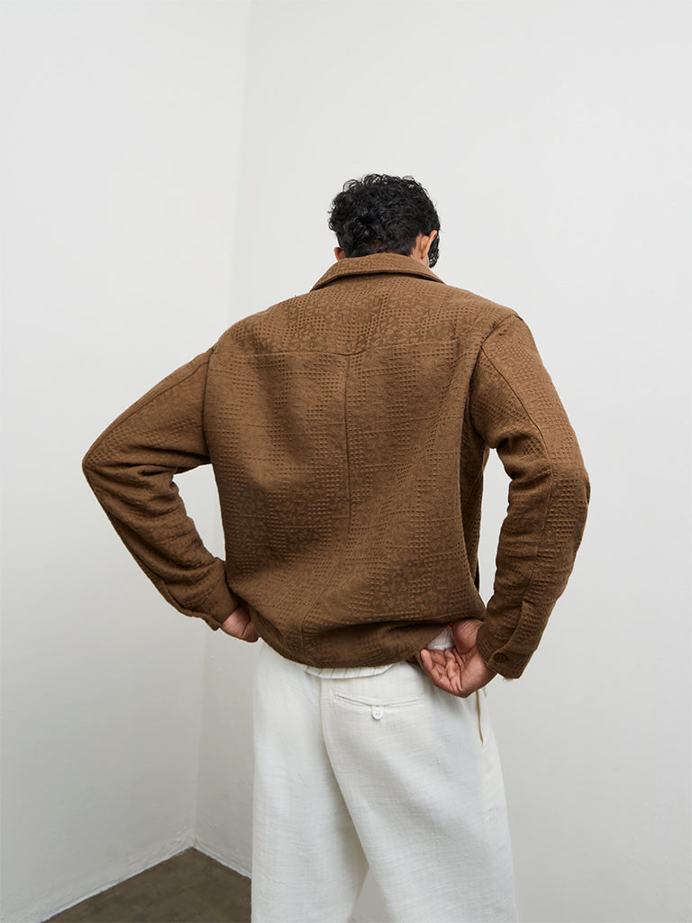 ETA Brown Textured Relaxed Fit Cotton Jacket