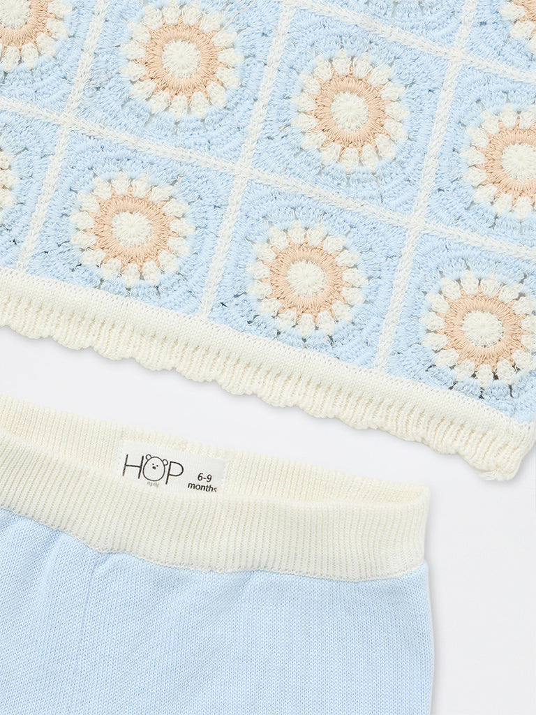 HOP Baby Girls Light Blue Embroidered Cotton Top and Shorts Set
