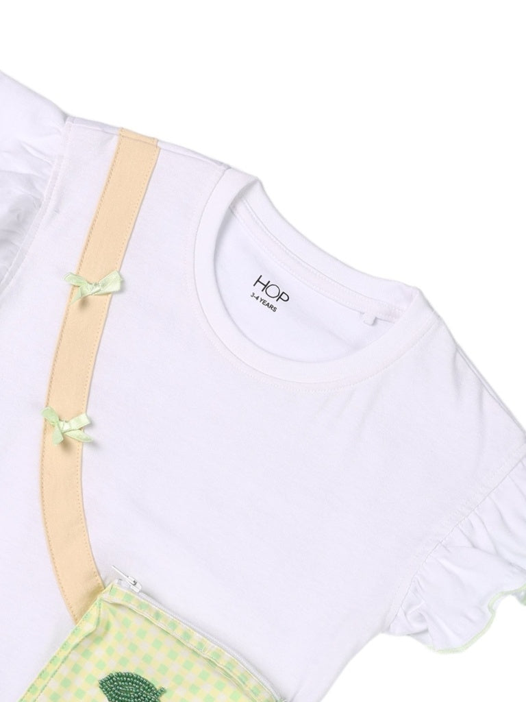 HOP Kids Girls White Cherry Gingham Bag Cotton T-Shirt