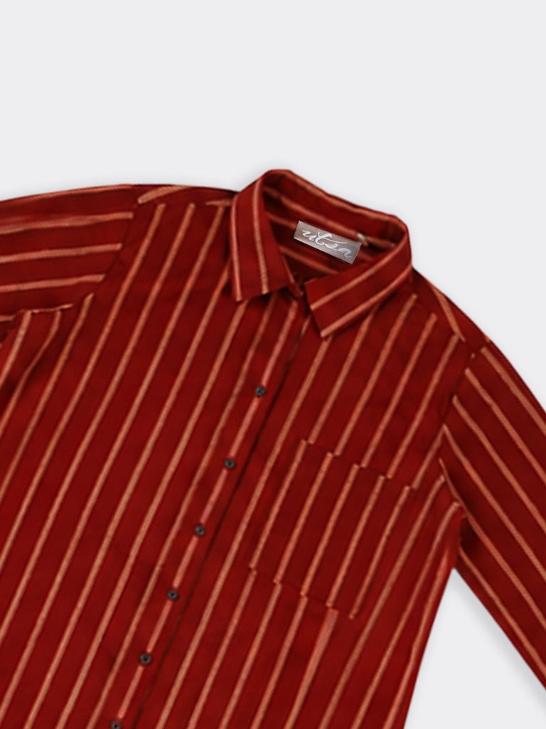 Utsa Red Striped Cotton A-Line Kurta
