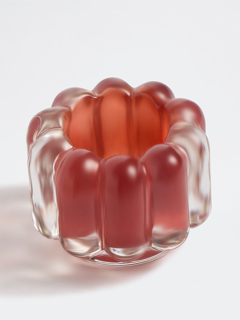 Westside Home Red Glass Ribbed Tealight Candle Holder