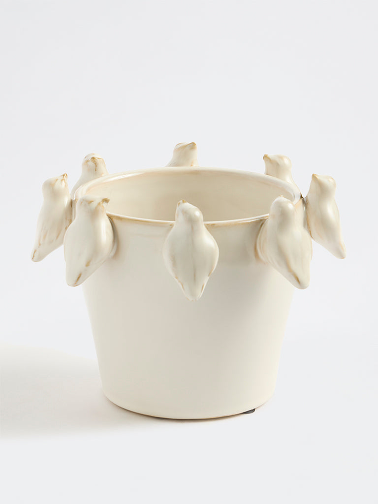 Westside Home White Bird-Design Ceramic Pot