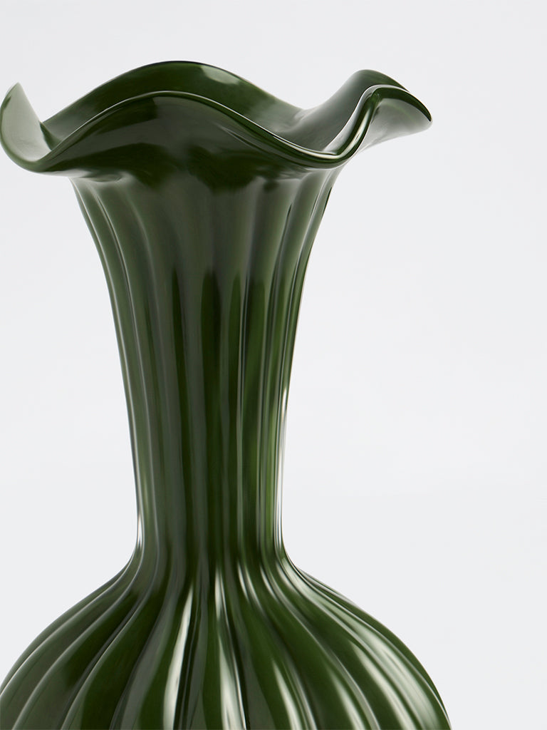 Westside Home Dark Green Frill Tall Glass Vase