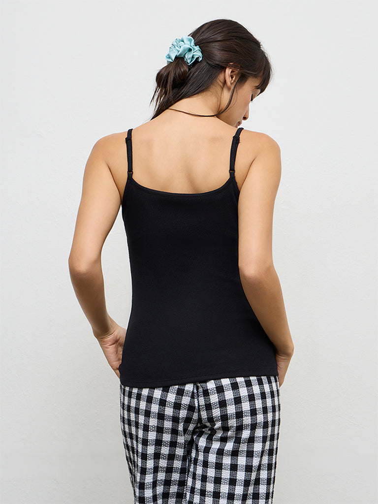 Wunderlove Black Solid Cotton-Blend Camisole