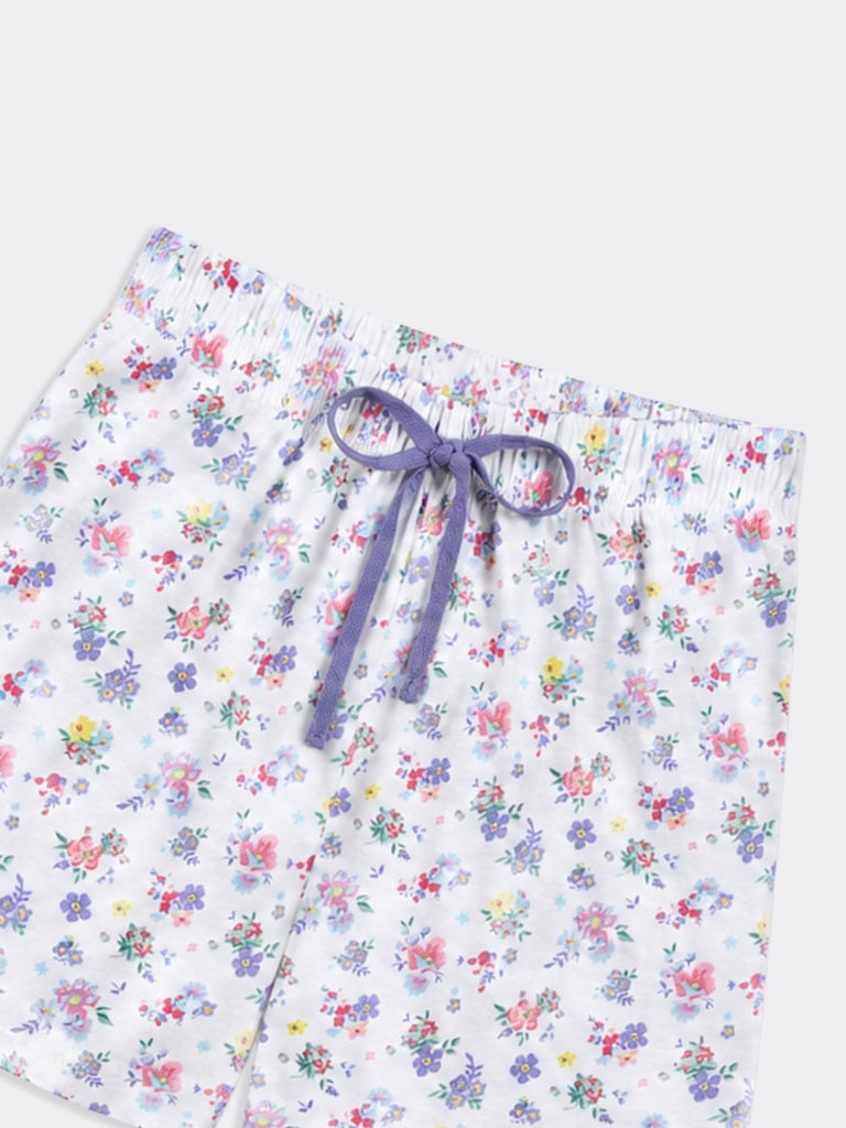 Wunderlove White Floral Printed High-Rise Cotton Shorts