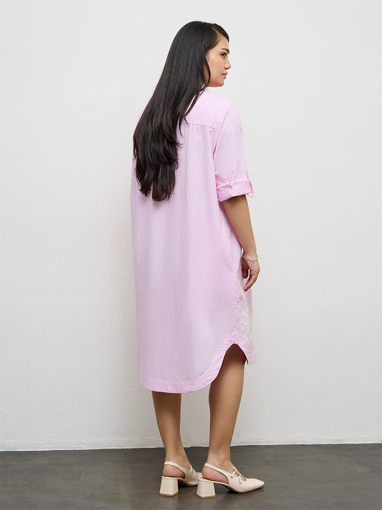 Gia Pink Striped Cotton A-Line Dress