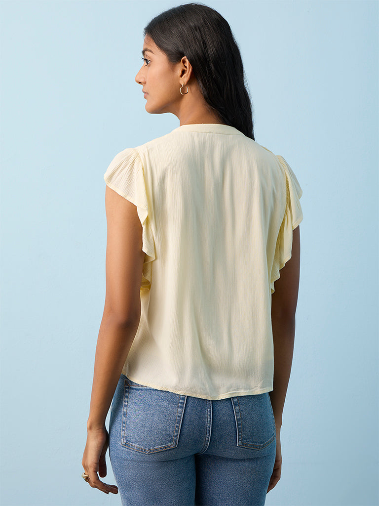 LOV Light Yellow Floral Embroidered Top