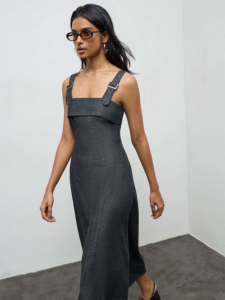 Buy LOV Dark Grey Denim A-Line Dress from Westside