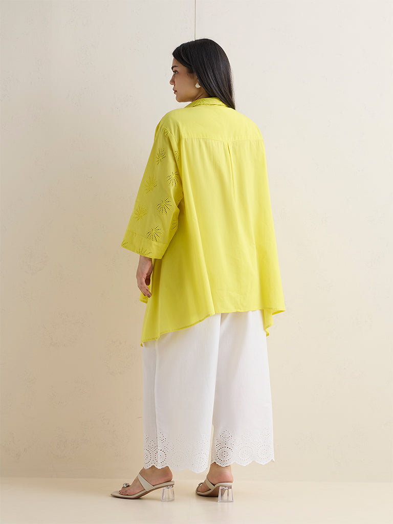 Diza Yellow Schiffli Embroidered Cotton Tunic