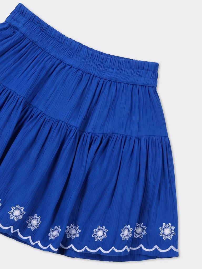 Utsa Kids Girls Blue Embroidered Flared Skirt - (2-8 yrs)