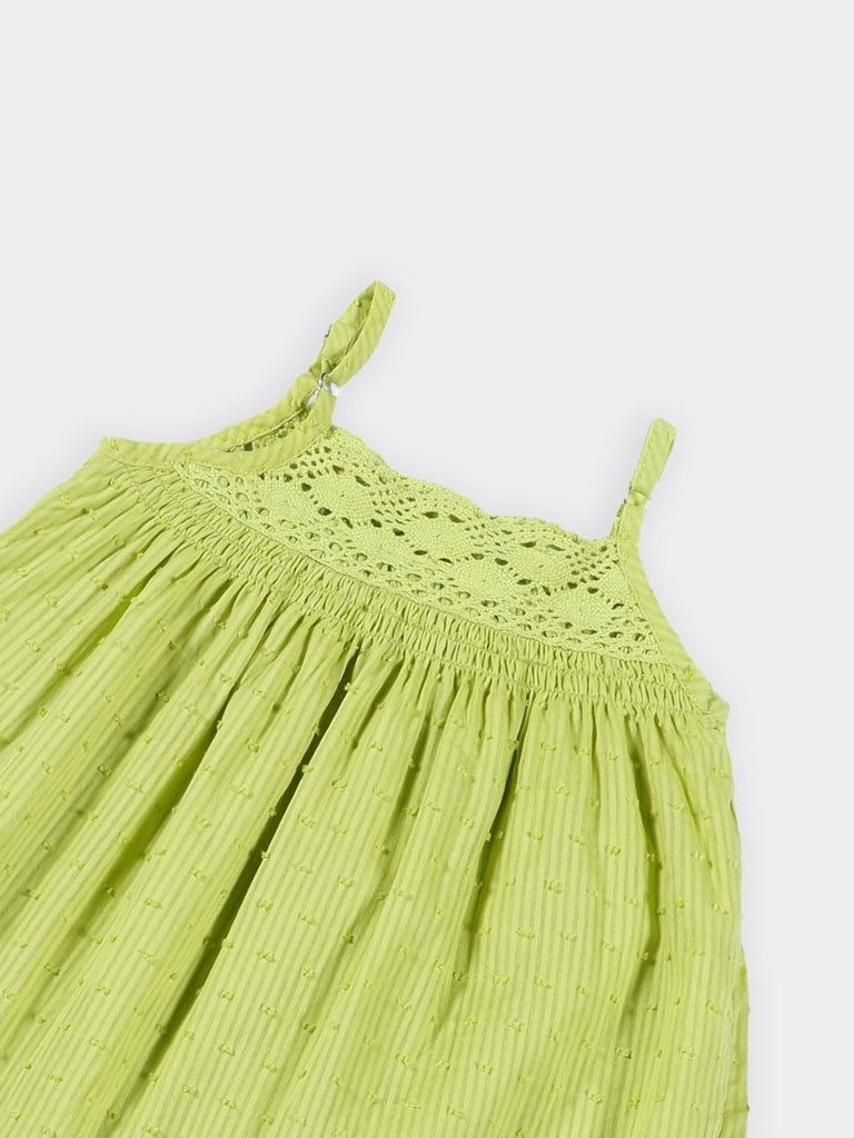 Utsa Kids Girls Lime Green Textured Cotton Flared Dress - (2-8 yrs)