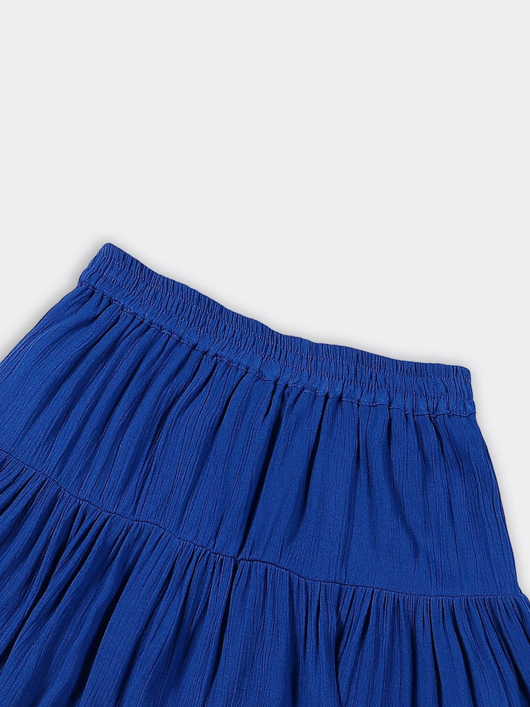 Utsa Kids Girls Cobalt Blue Embroidered Rayon Skirt - (8-14 yrs)