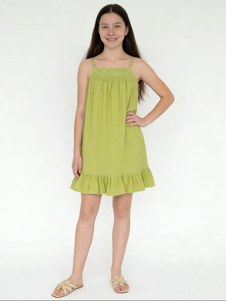 Buy Utsa Kids Girls Lime Green Textured Cotton Dress