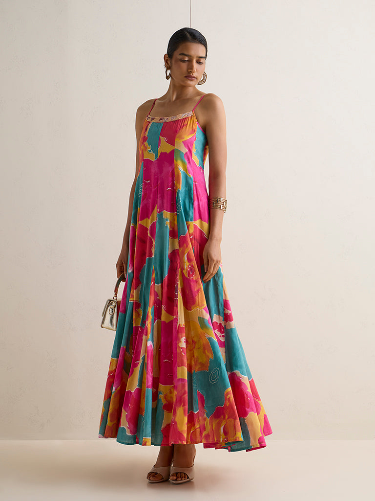 Buy Vark Multicolor Abstract Pattern Maxi A-Line Dress from Westside