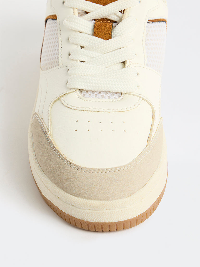 LUNA BLU White Mesh Detailed Lace-Up Sneakers