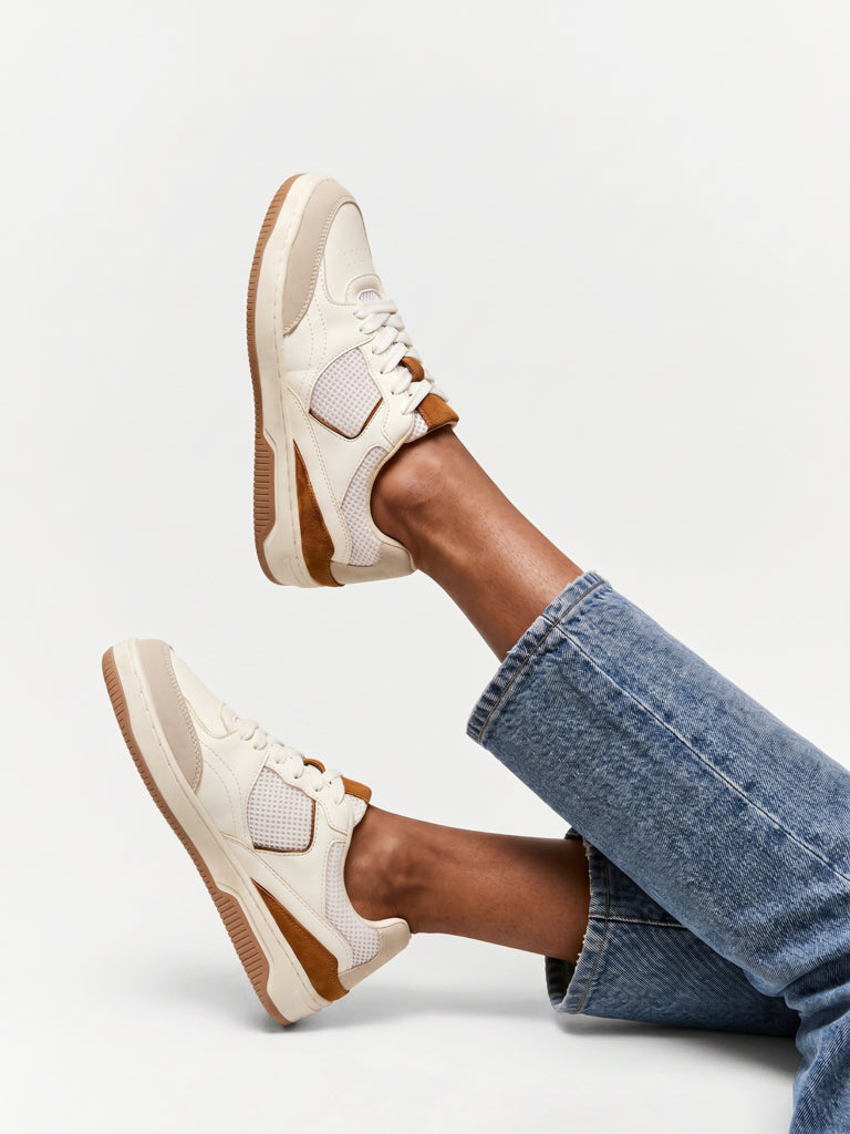 LUNA BLU White Mesh Detailed Lace-Up Sneakers