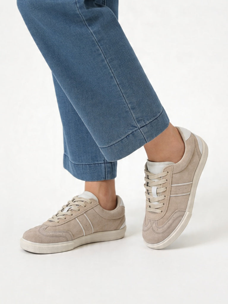 LUNA BLU Light Taupe Lace-Up Textured Sneakers