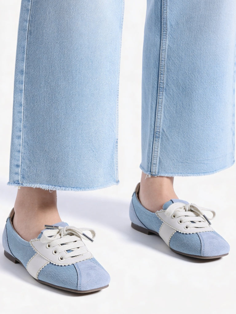 LUNA BLU Denim Blue Sporty Suede Lace-Up Ballerinas