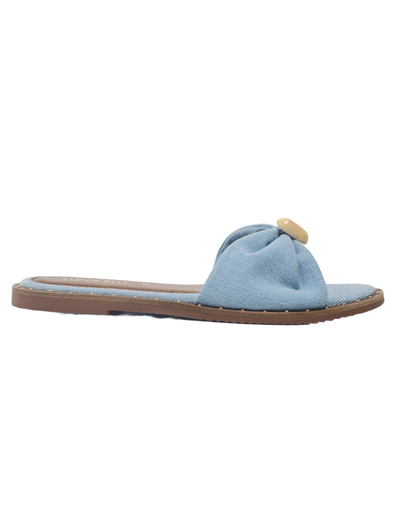LUNA BLU Blue Denim Bow Detailed Flat Sandals