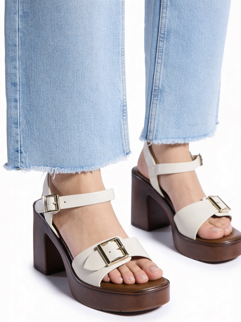 LUNA BLU Ivory Buckle Sandals