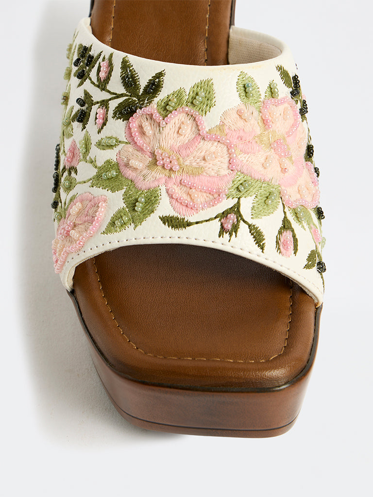 LUNA BLU Pink Floral Embroidered Heel Sandals