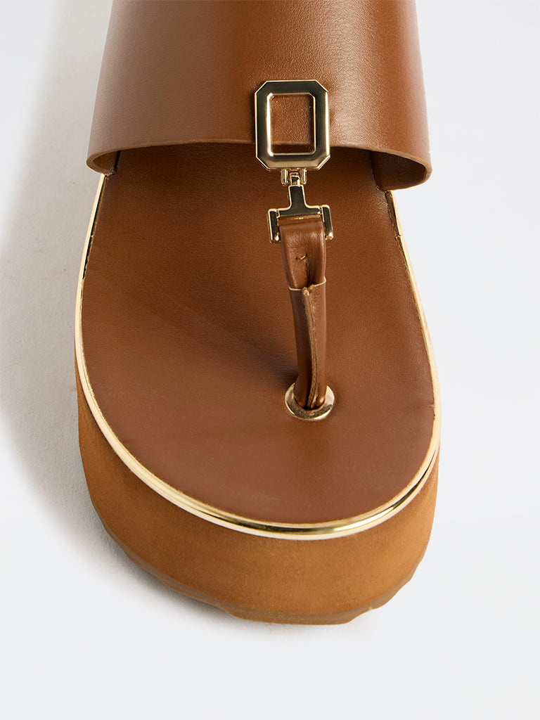 LUNA BLU Tan Thong-Strap Wedge Sandals