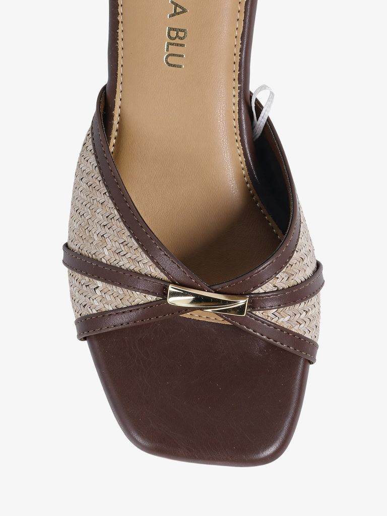 LUNA BLU Brown Trim Detail Wedge Mules