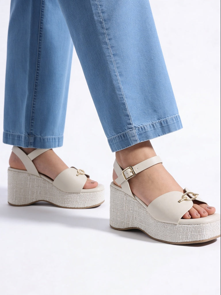 LUNA BLU Ivory Ankle Strap Wedge Sandals