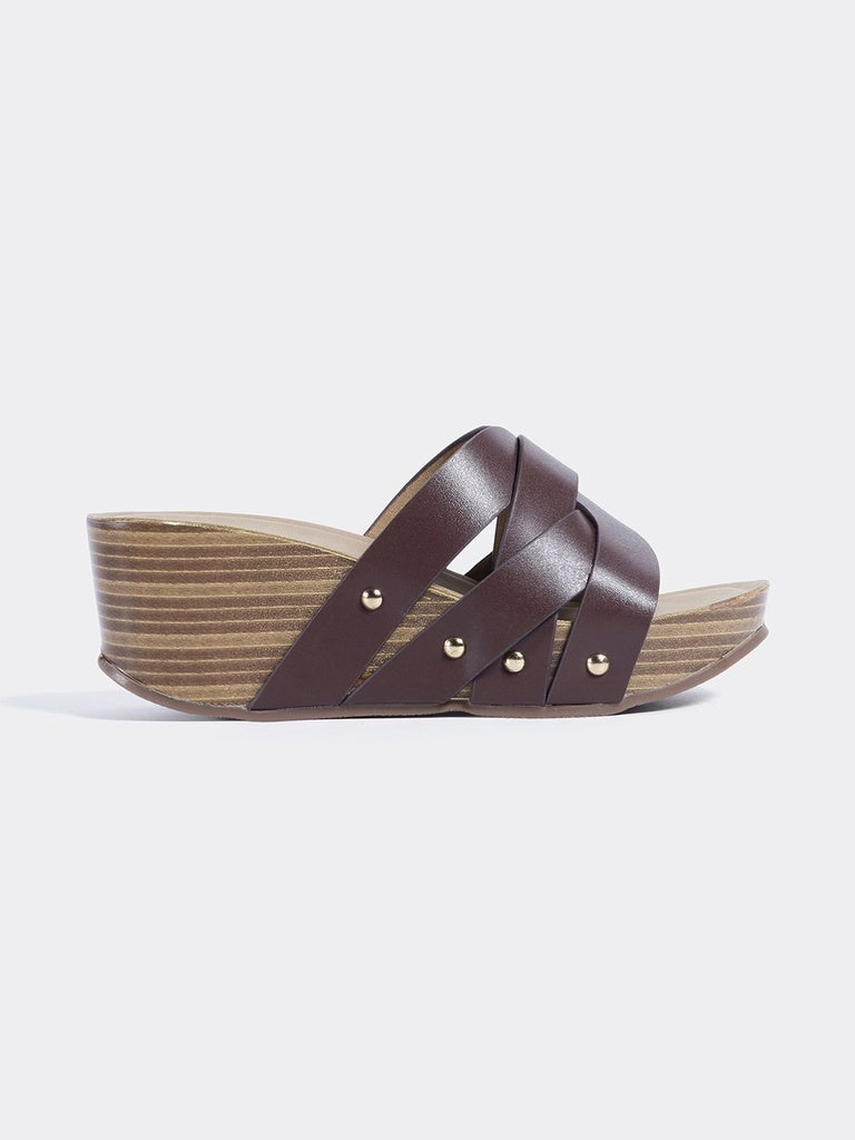LUNA BLU Brown Multi Strap Wedge Heel Sandals