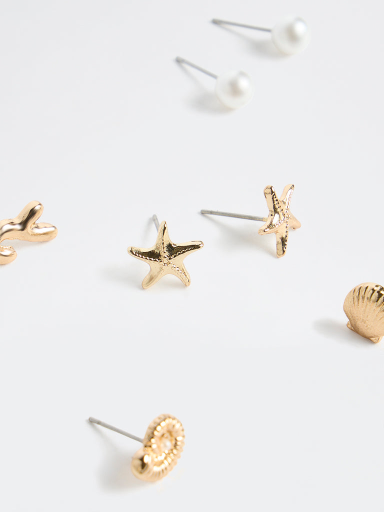 Westside Accessories Gold Multi Stud Earrings - Pack of 5