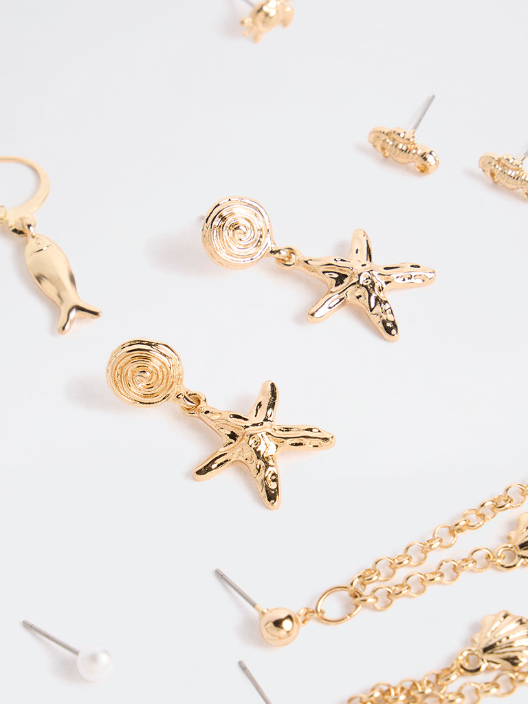 Westside Accessories Gold Studs and Dangler Earrings - Pack of 6