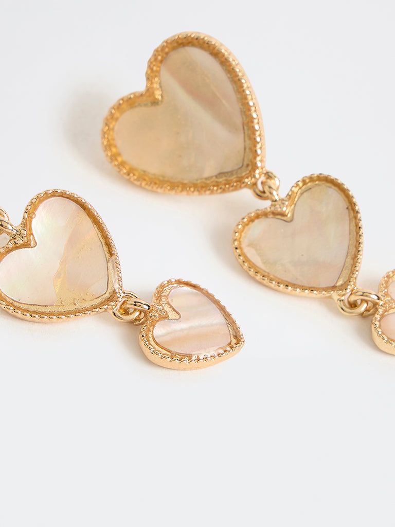 Westside Accessories Cream Heart Design Dangler Earrings