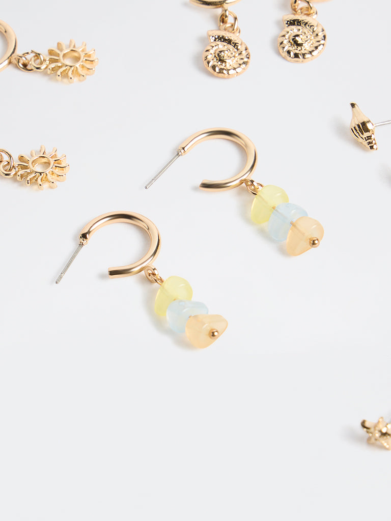 Westside Accessories Gold Studs and Hoops Earrings - Pack of 6