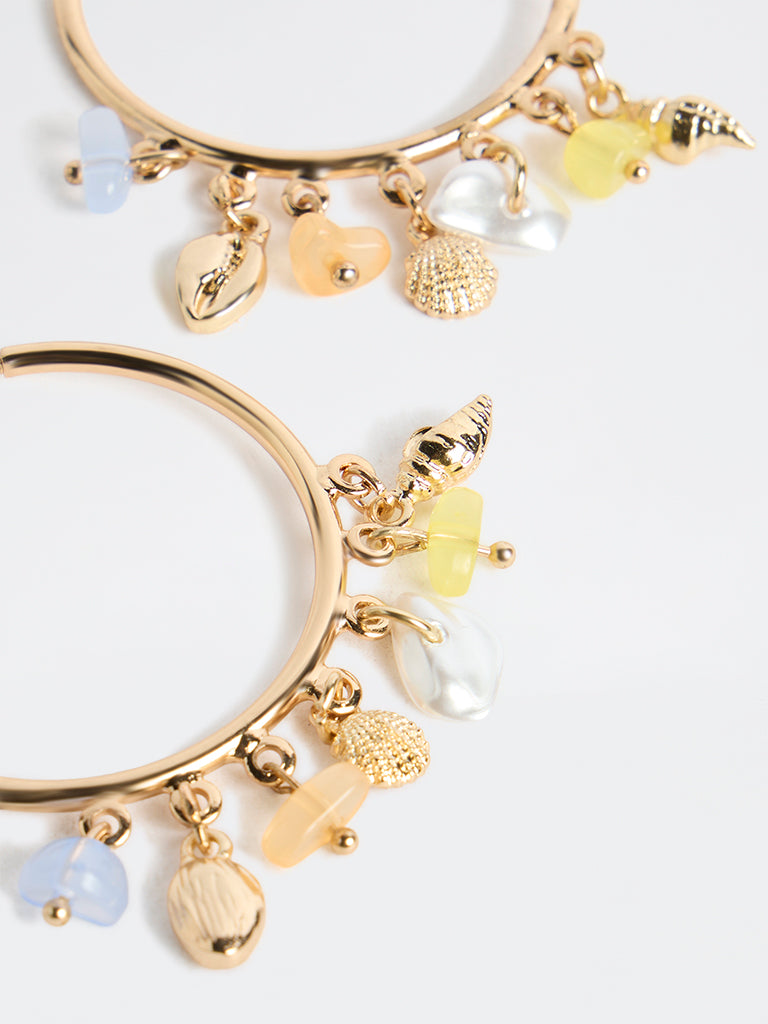 Westside Accessories Gold Multi-Charm Hoop Earrings