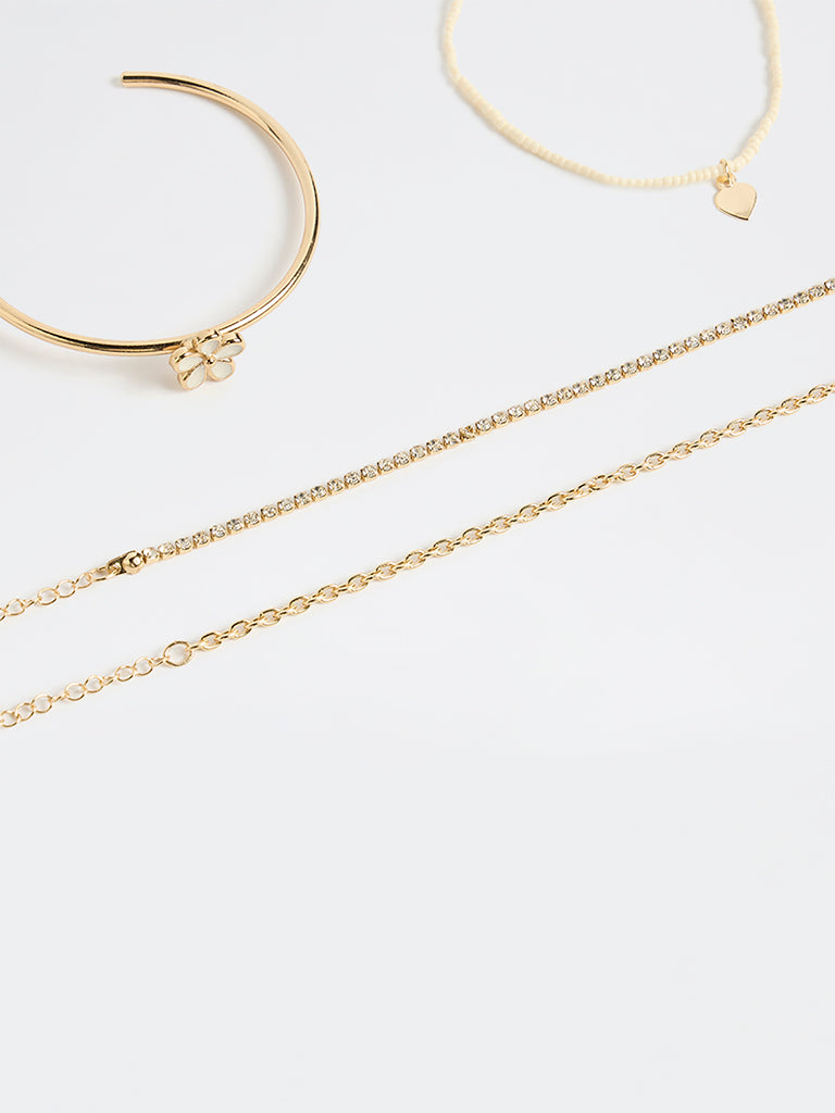 Westside Accessories Floral Cuff and Chain Bracelets - Pack of 4