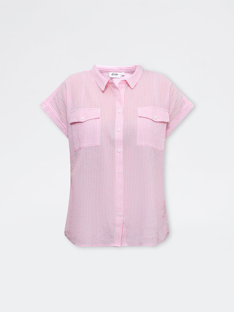 Gia Pink Striped Cotton Shirt