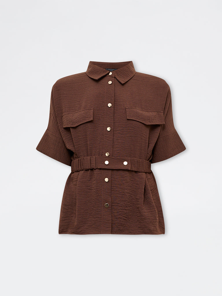 Wardrobe Dark Brown Crinkle-Textured Blouse