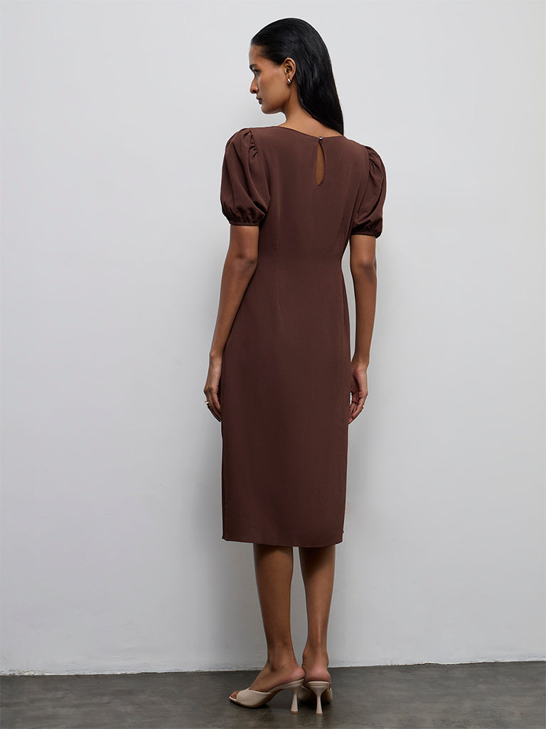 Wardrobe Dark Brown Ruched A-Line Dress