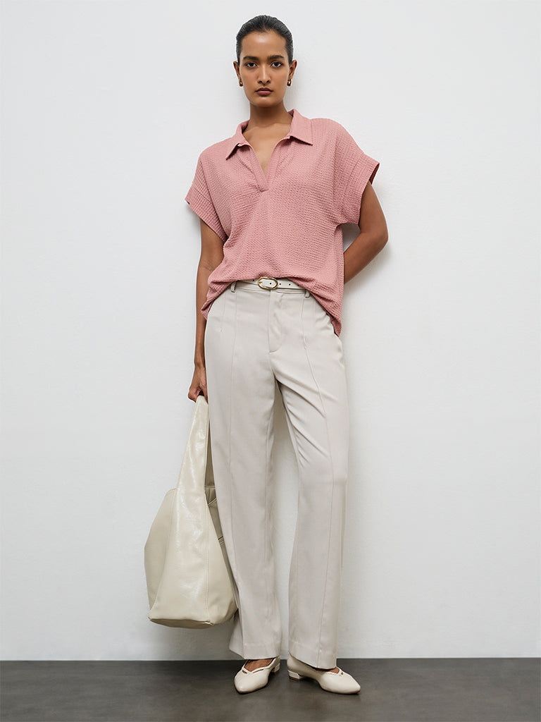Buy Wardrobe Dusty Pink Textured T-Shirt from Westside Buy Wardrobe Dusty Pink Textured T-Shirt from Westside