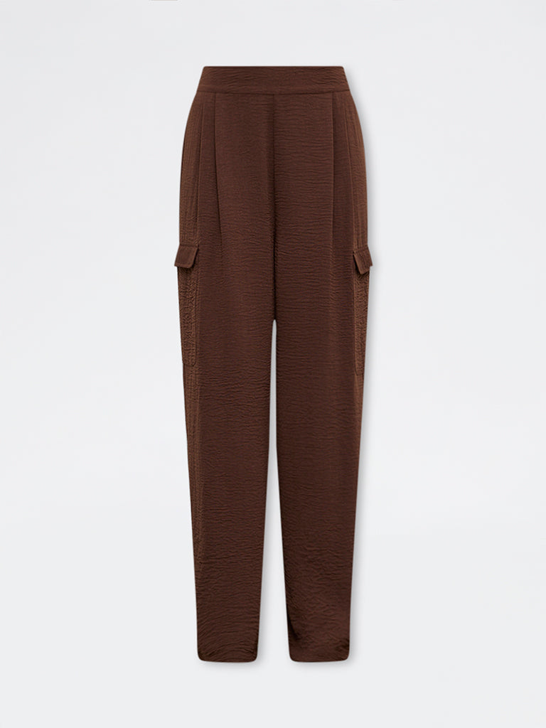 Wardrobe Dark Brown Textured High-Rise Trousers