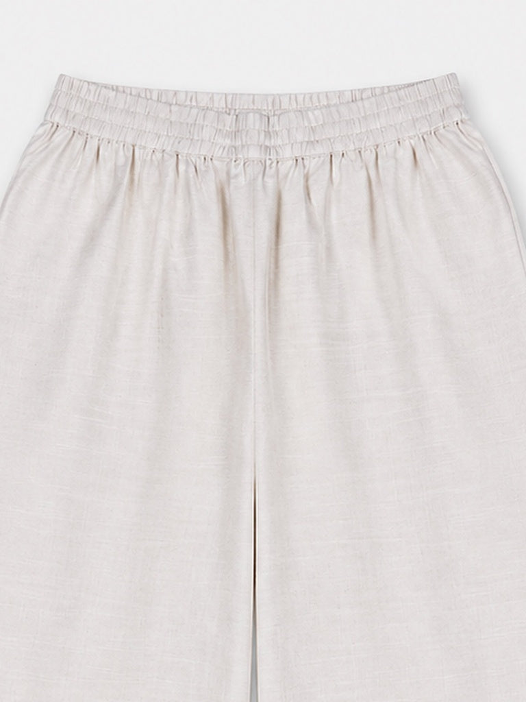 Zuba Light Beige Silk Blend Solid Pants