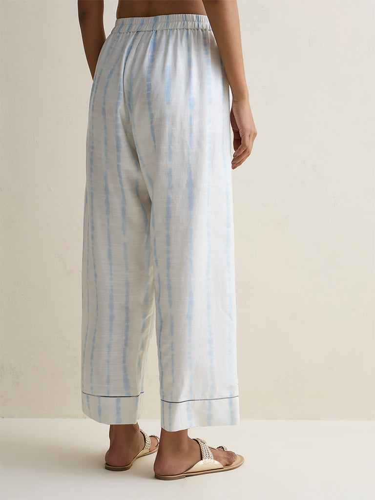 Zuba White Silk Blend Printed Pants