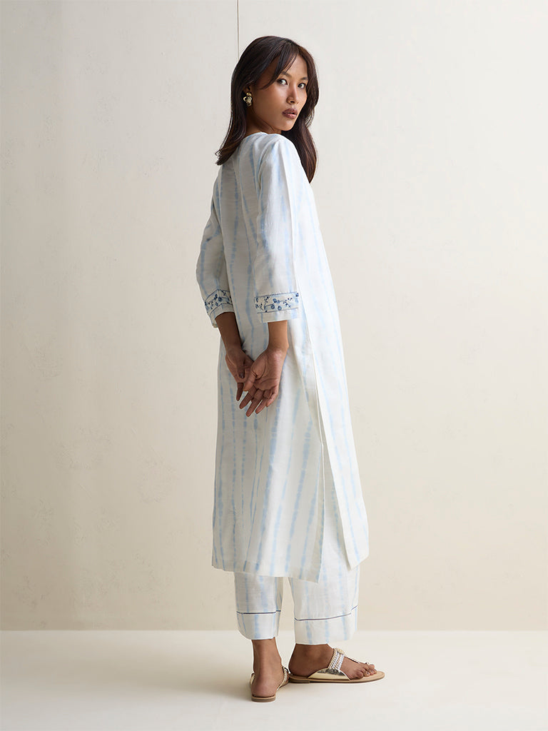 Zuba White Printed Silk Blend A-Line Kurta